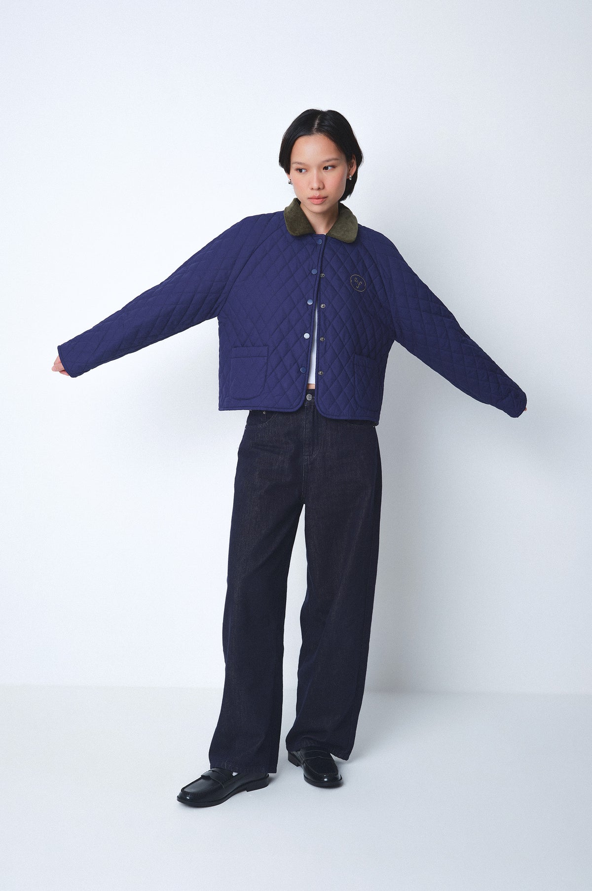As Luck Happens Quilted Corduroy-Collared Jacket in Twilight
