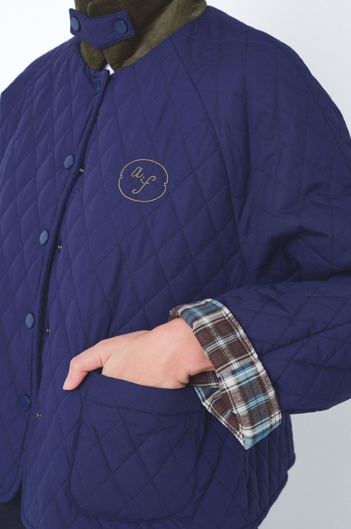 As Luck Happens Quilted Corduroy-Collared Jacket in Twilight