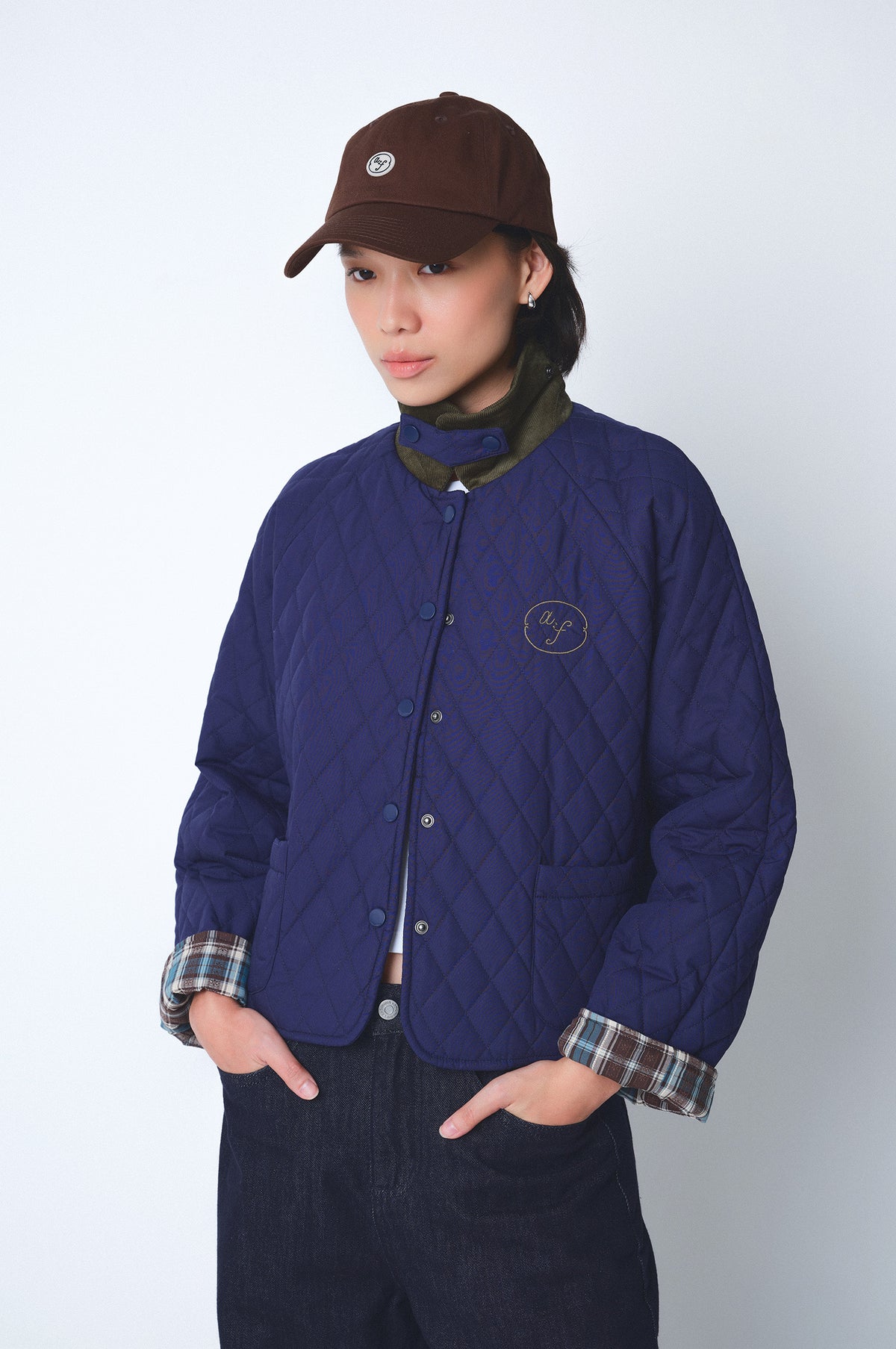 As Luck Happens Quilted Corduroy-Collared Jacket in Twilight